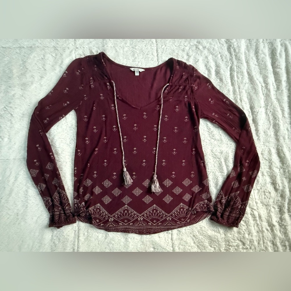 Lucky Brand Maroon Patterned Blouse Size Small